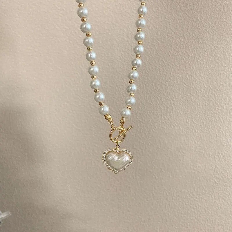 Pearl Heart Charm Necklace