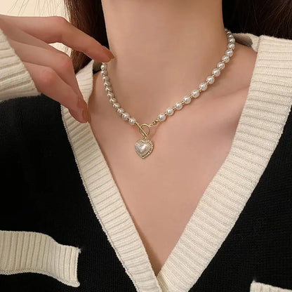 Pearl Heart Charm Necklace