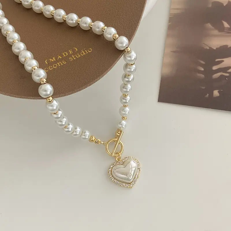 Pearl Heart Charm Necklace