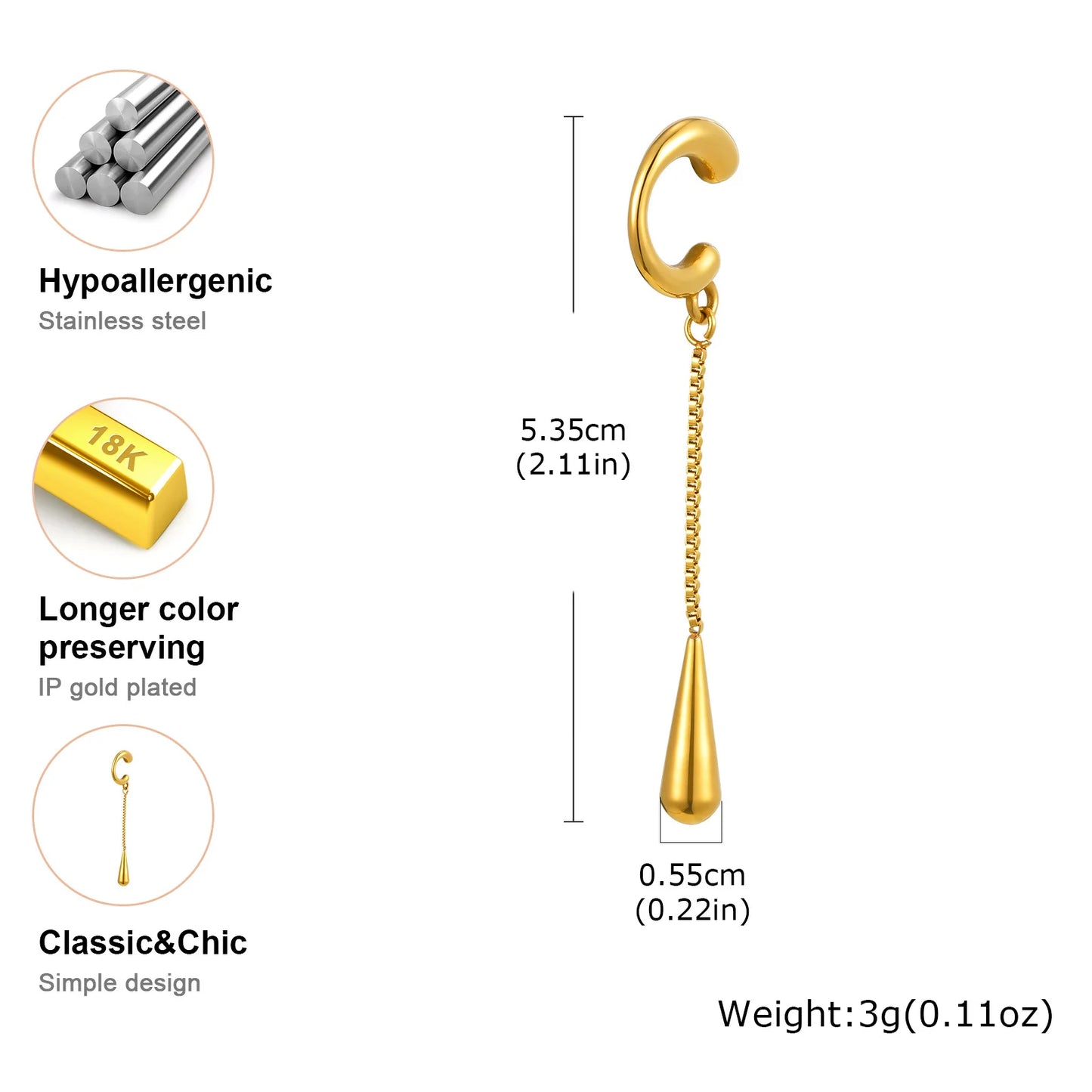 C-shaped Teardrop Ear Cuff Clip Earrings