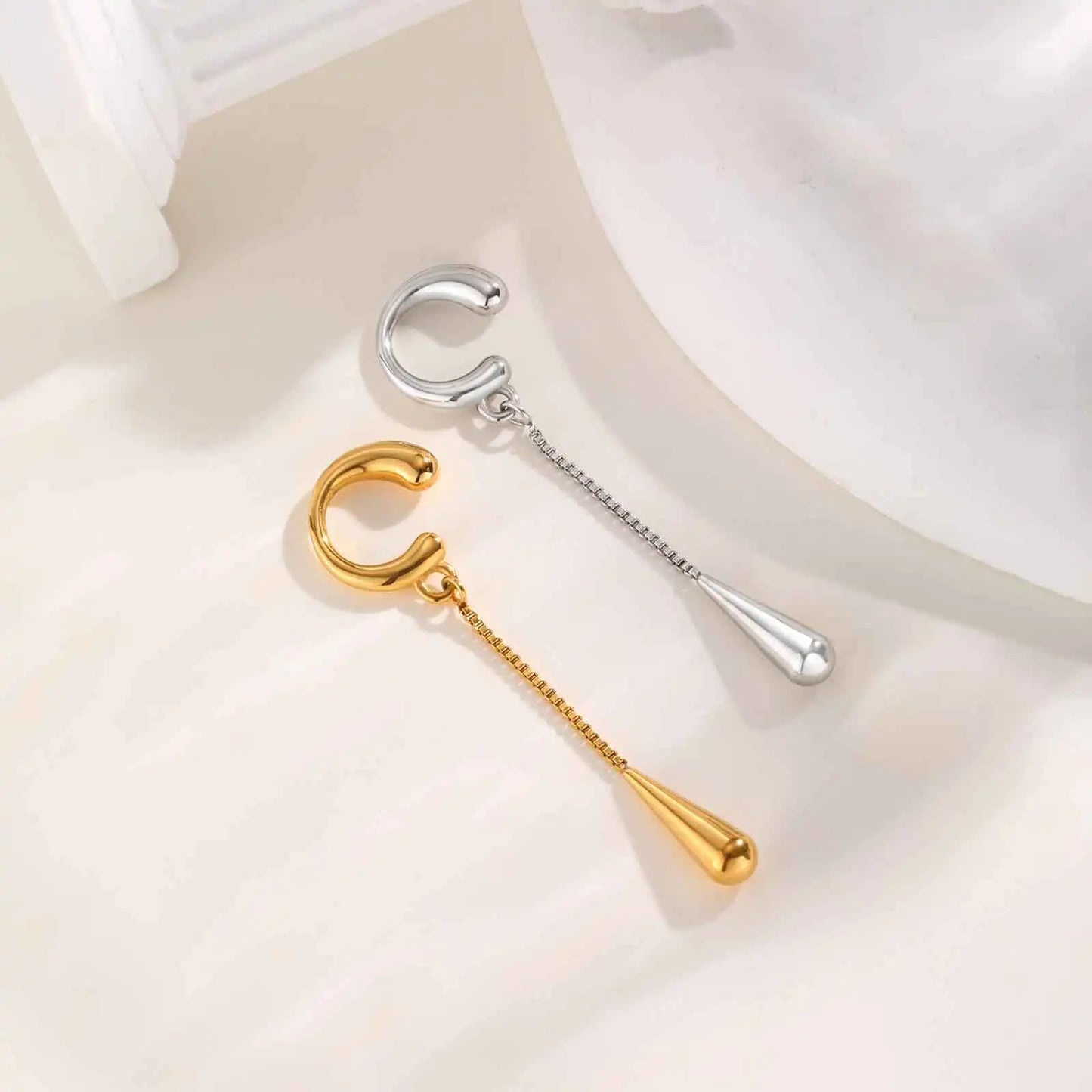 C-shaped Teardrop Ear Cuff Clip Earrings